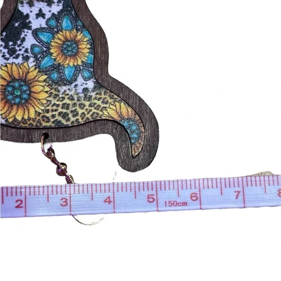 Fashion Jewelry Western boho Cow print  Earrings - Sunflower Blue and yellow - Picture 11 of 12